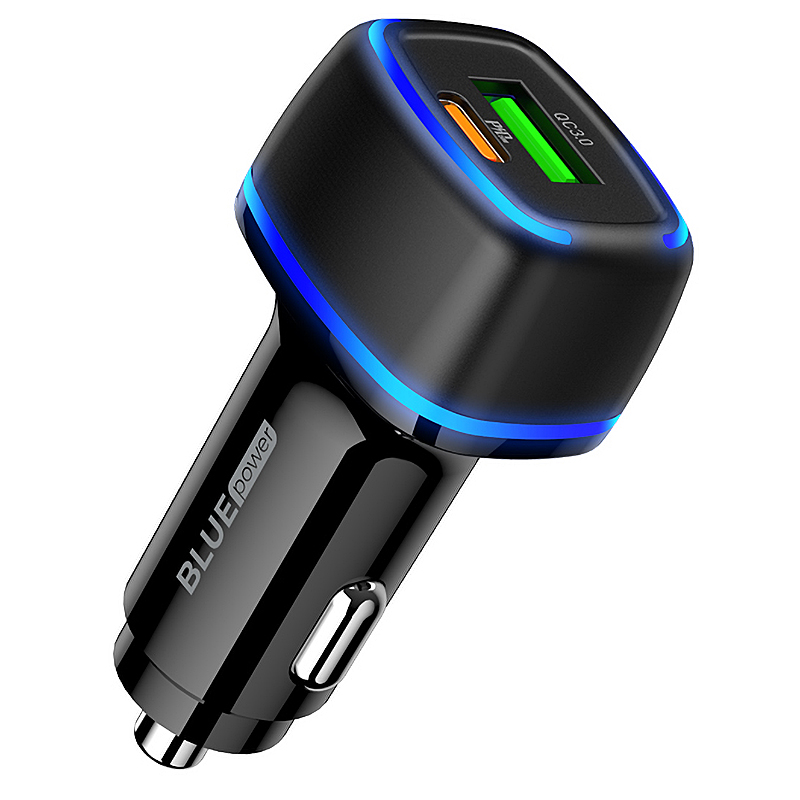 Зарядно устройство за кола преходник адаптер BLUE Power BBZ14A с USB и type C изход 12V, 20W, Черен