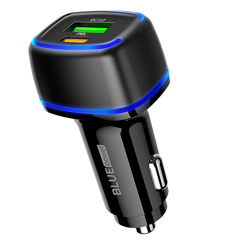 Зарядно устройство за кола преходник адаптер BLUE Power BBZ14A с USB и type C изход 12V, 20W, Черен