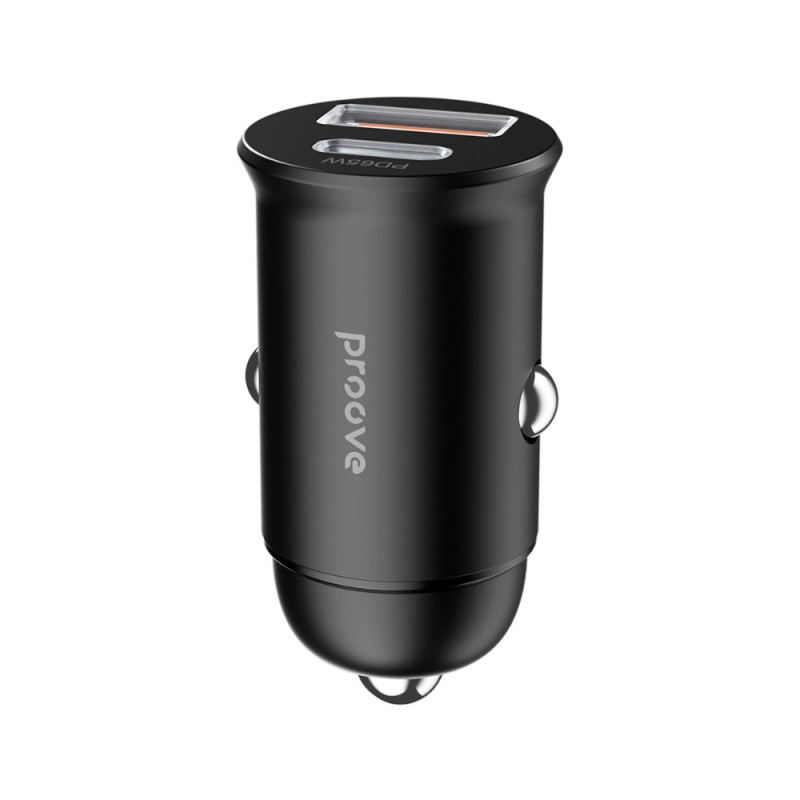 Зарядно устройство за кола адаптер Proove Tiny Power Pro PD 65W с USB-A и USB-C изход, Черен