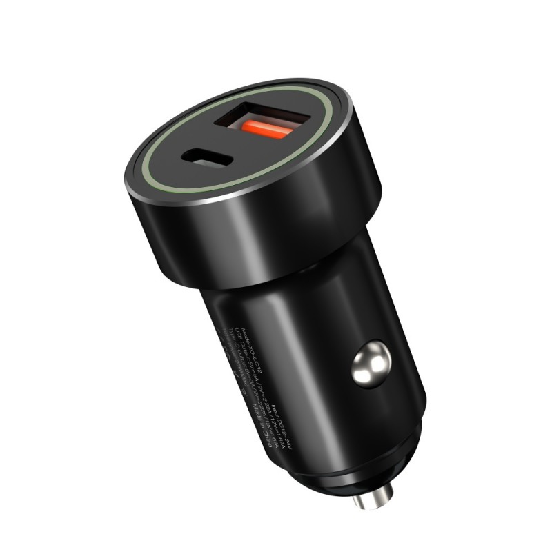 Зарядно устройство за кола адаптер XO CC32 QC 3.0 20W с USB и Type C изход, Черен