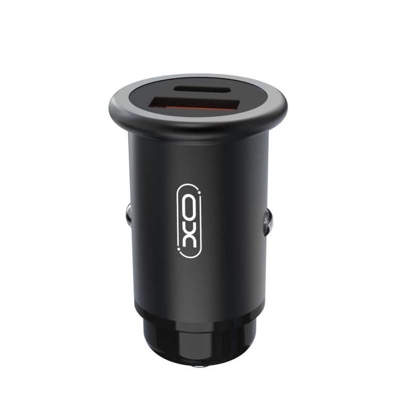 Зарядно устройство за кола адаптер XO CC38 с USB и Type C изход QC 3.0, Метален, 12V, 20W, Черен