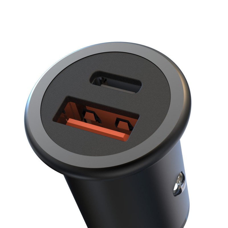 Зарядно устройство за кола адаптер XO CC38 с USB и Type C изход QC 3.0, Метален, 12V, 20W, Черен