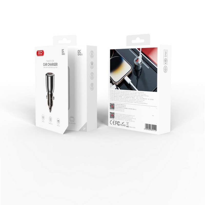 Зарядно устройство за кола адаптер XO CC58 95W 1x USB-C 1x USB-A, Черен