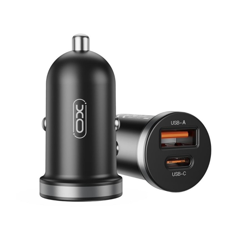 Зарядно устройство за кола адаптер XOCC56 PD 30W QC 1x USB 1x USB-C, Черен