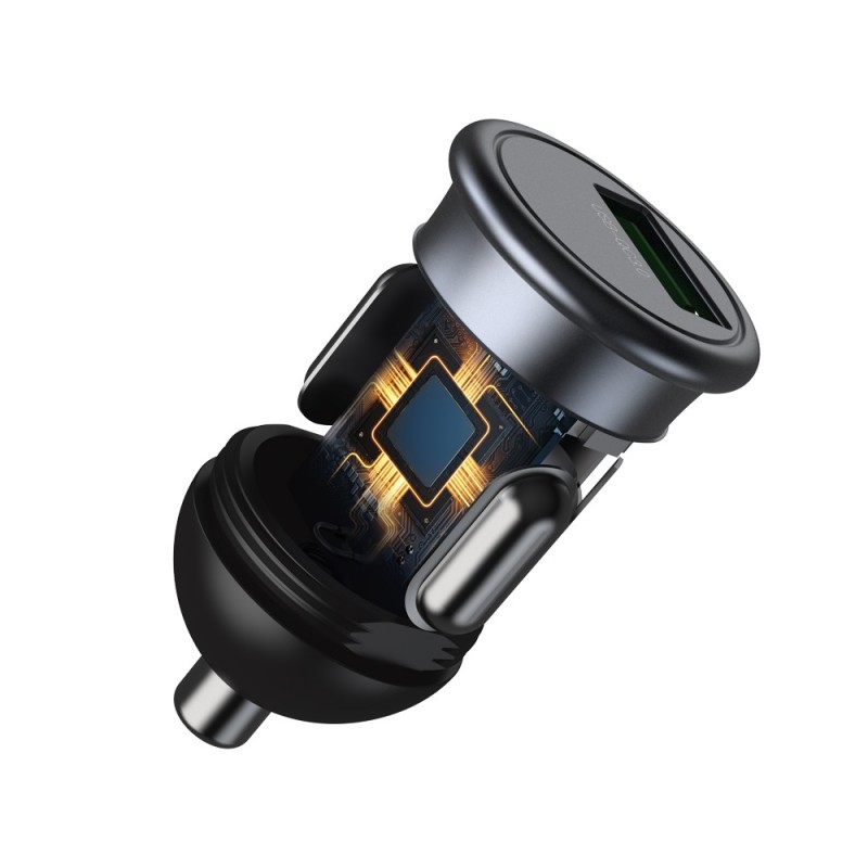 Зарядно устройство за кола комплект XO CC46 с USB изход QC 3.0, С кабел Type C-USB, 12V, 18W, 3A, Графит