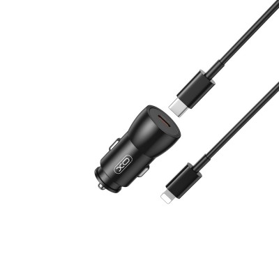 Зарядно устройство за кола комплект XO CC57 PD 30W 1x USB-A 1x USB-C с кабел USB-C - Lightning, Черен