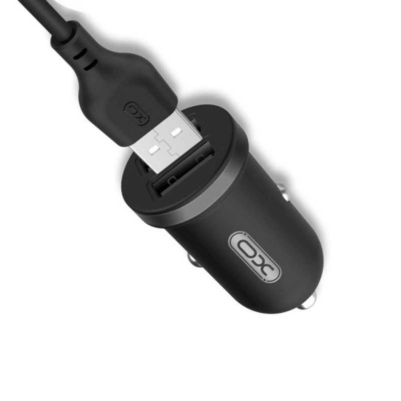 Зарядно устройство за кола комплект XO TZ08 с 2 USB изхода, С кабел Lightning, 12V, 2.1A, Черно