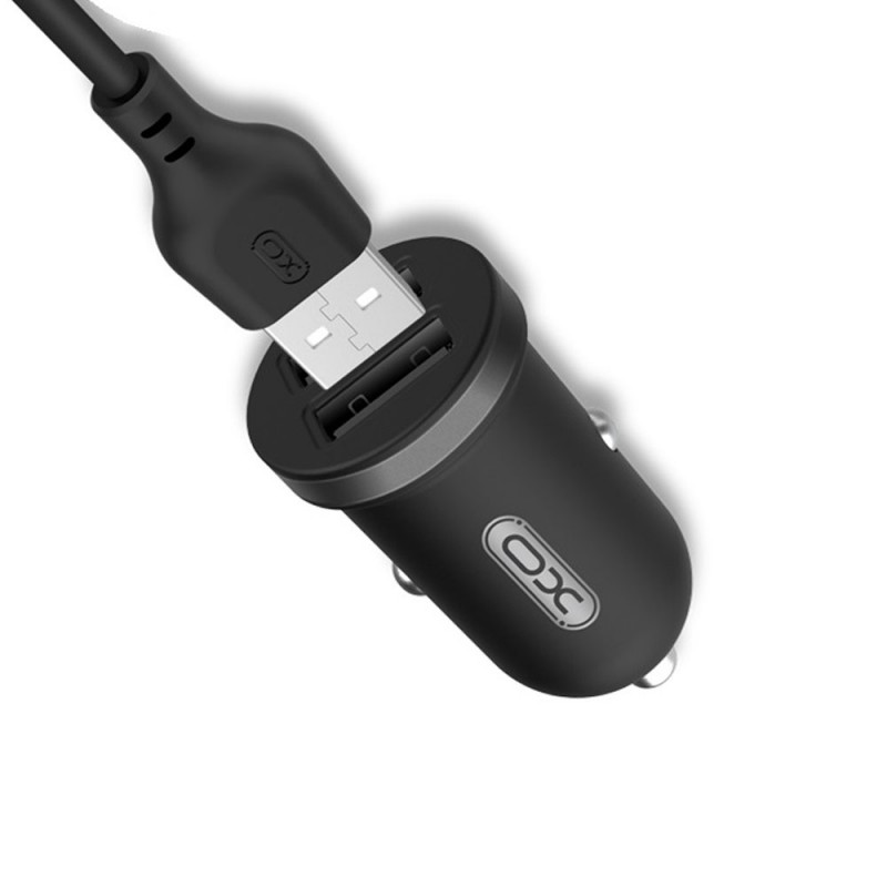 Зарядно устройство за кола комплект XO TZ08 с 2 USB изхода, С кабел Type C-USB, 12V, 2.1A, Черно